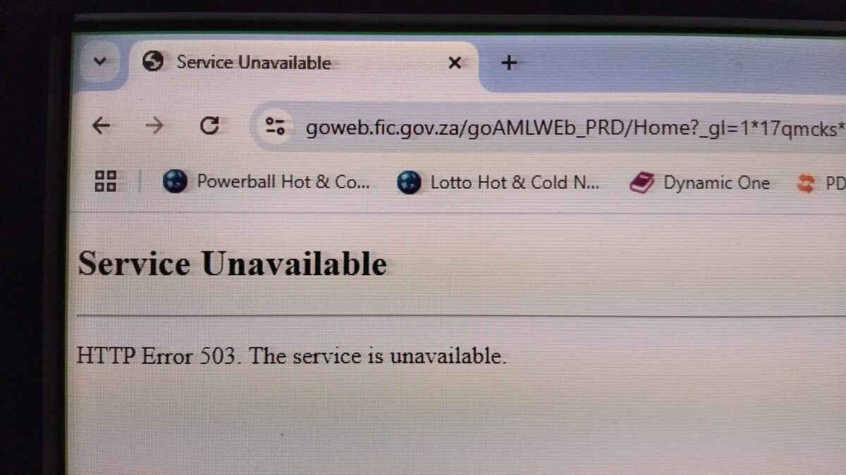 FIC.Gov.ZA crashed